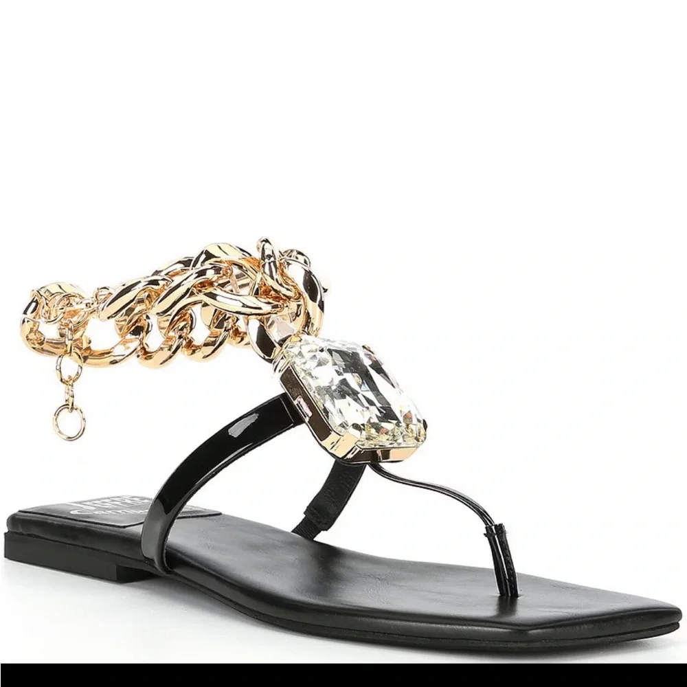 Jeffrey Campbell Black Sandals with Gold Chain - Picture 2 of 4